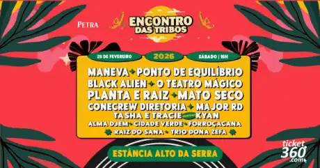 Cartaz do evento Encontro das Tribos 2026 com os artistas Maneva e Black Alien
