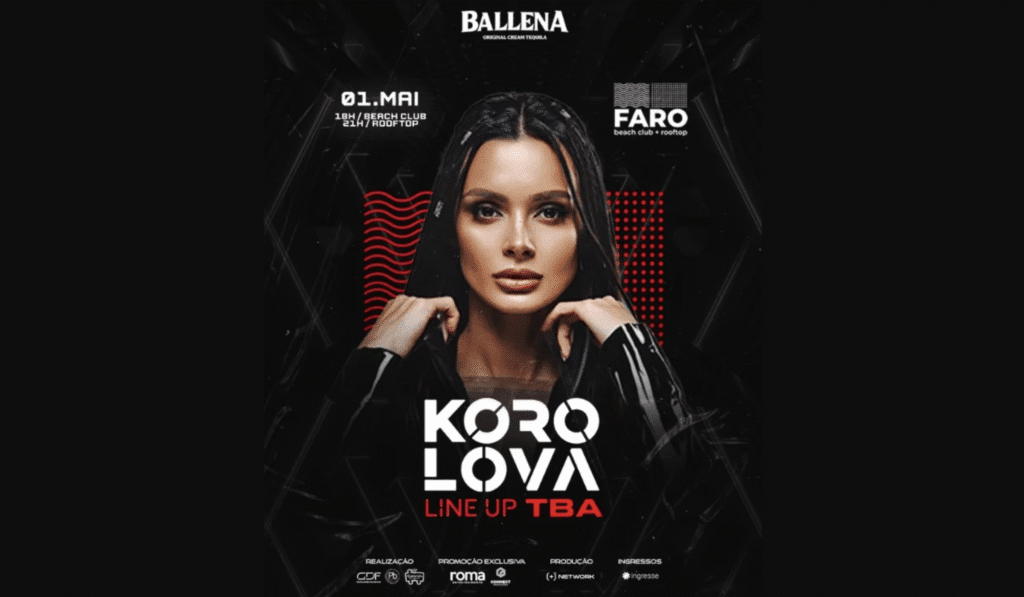 Korolova se apresenta no Faro Beach Club no Rio de Janeiro em 1º de maio de 2026