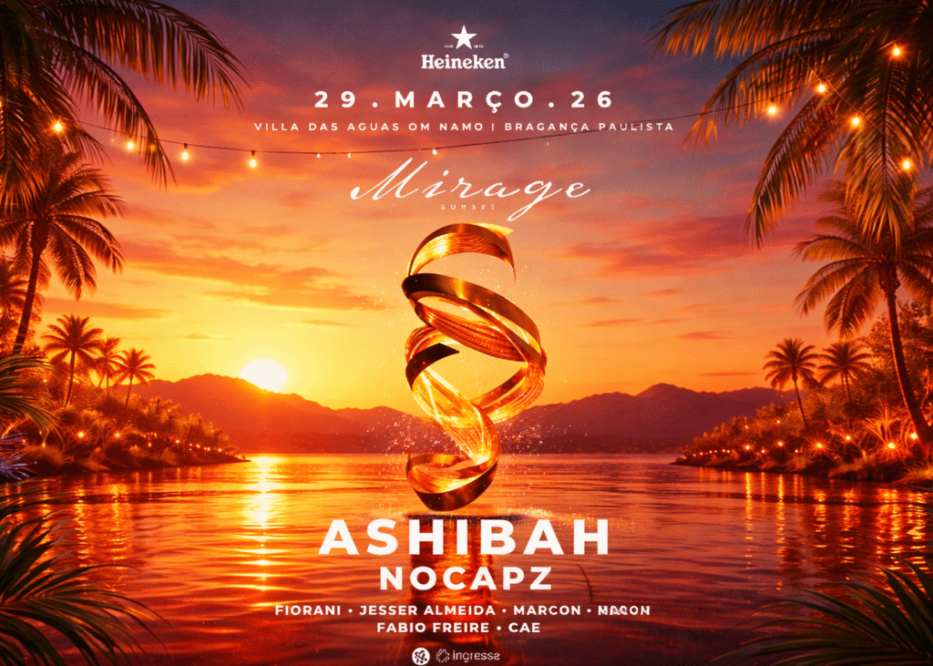 Pôr do sol deslumbrante na represa de Bragança Paulista durante o evento Mirage Sunset