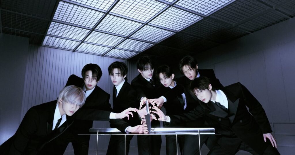 Show do Enhypen na turnê Blood Saga em São Paulo, com seis integrantes no palco