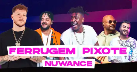 Cartaz do evento com Ferrugem, Pixote e Nuwance no Clube Atlético Aramaçan