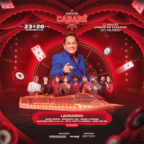 Navio Cabaré 2026 no MSC Divina com artistas sertanejos