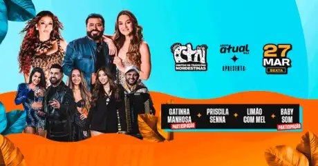Priscila Senna se apresentando no CTN com Limão com Mel ao fundo durante o show Gatinha Manhosa