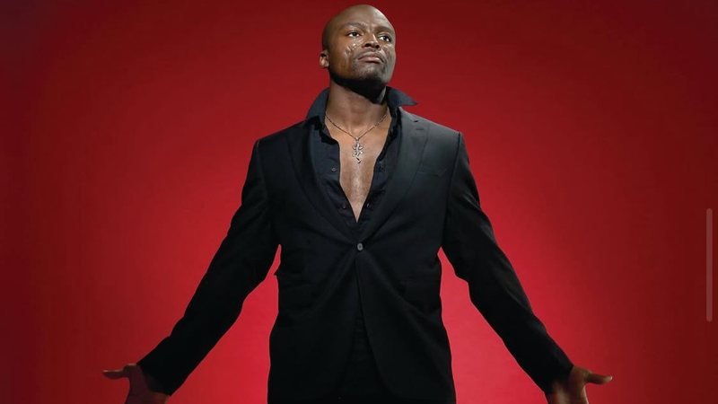 Seal se apresentando ao vivo em show, com palco iluminado e público animado