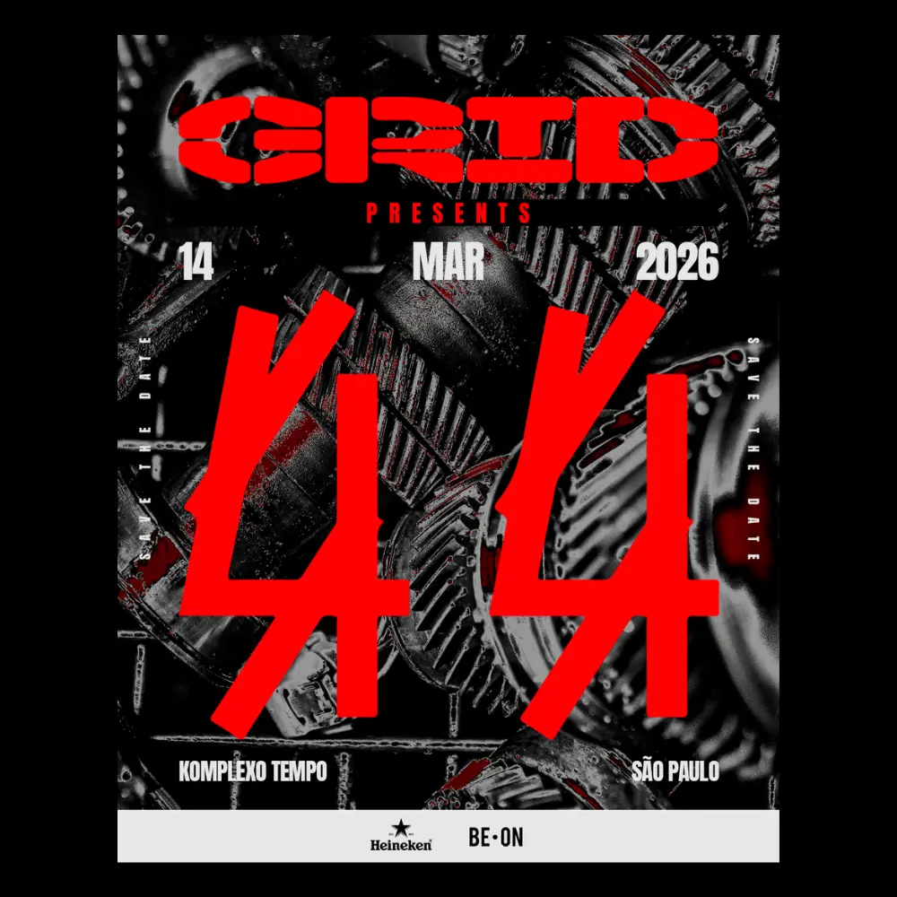 Arte promocional da festa The GRID São Paulo, com o logo do evento e o nome do DJ Kobosil em destaque para a edição de março de 2026.