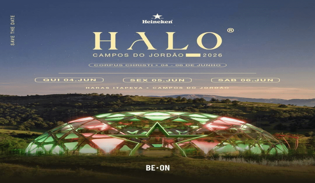 Domo imersivo do HALO Campos do Jordão 2026 com estrutura 360 graus iluminada