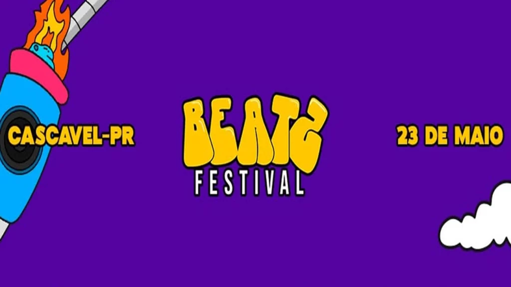 Cartaz do Beatz Festival 2026 em Cascavel com os artistas Veigh, BK e Tasha & Tracie