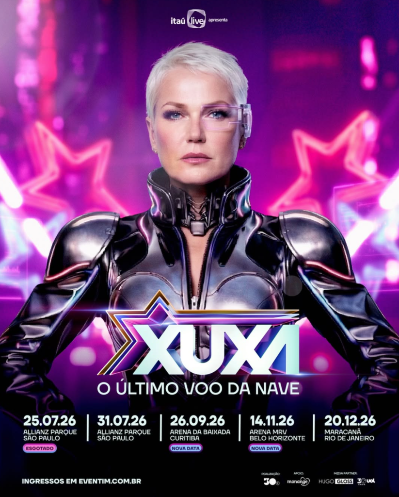 Xuxa durante divulgação da turnê O Último Voo da Nave 2026 - Cidades confirmadas