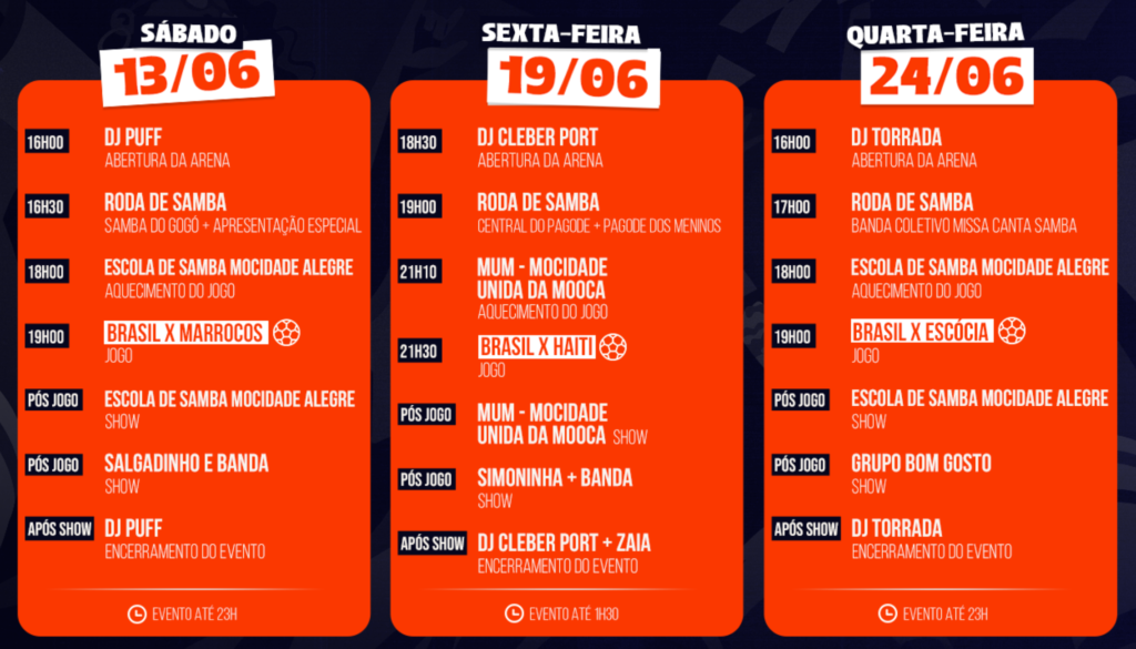 Festival Futebol & Samba 2026: Programação