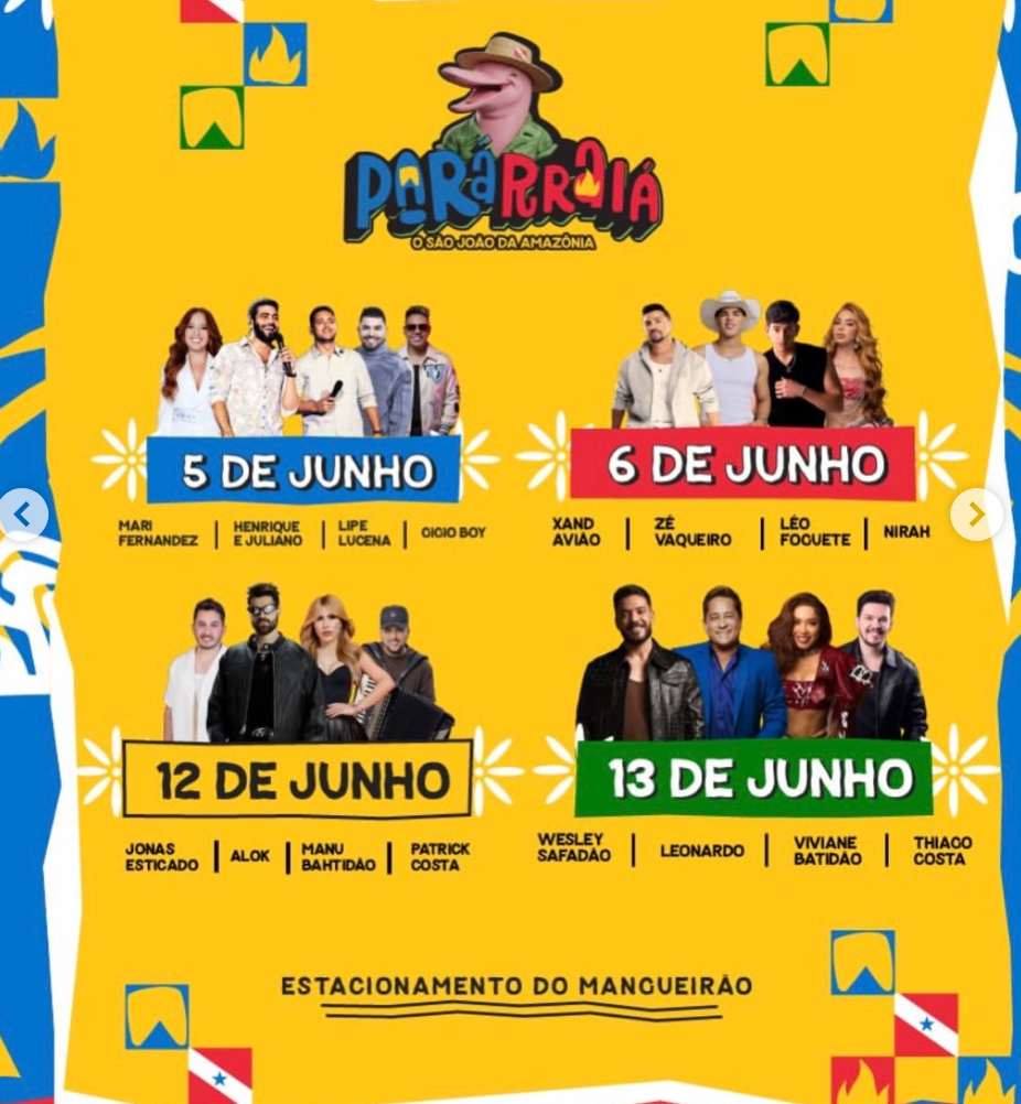 Atrações - Festival Parárraiá 2026 em Belém com atrações juninas
