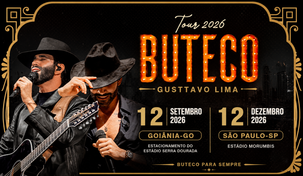 Banner oficial do Buteco Gusttavo Lima 2026 com atrações confirmadas.